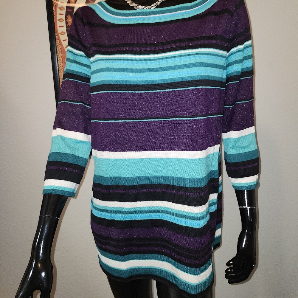 St. John Purple Teal And Black Wool Blend Top